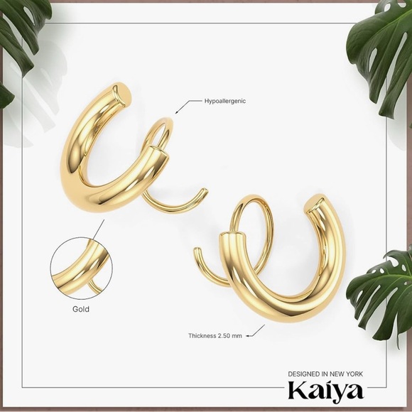 ❌6 earrings Elegant Gold Hoop Earrings Set. 3 hoops and 3 stud earring, 1 - Picture 6 of 7